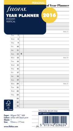 Filofax Personal Year Planner Vertical 2 2016