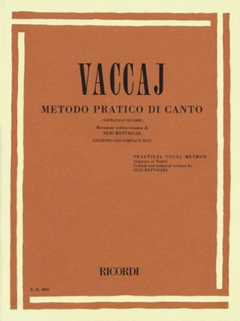 Practical Vocal Method Vaccai  High Voice SopranoTenor  BookCD