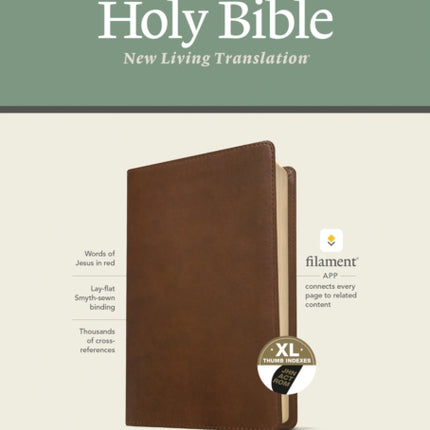 NLT Large Print Thinline Reference Bible, Filament Enabled Edition (Red Letter, Leatherlike, Rustic Brown, Indexed)