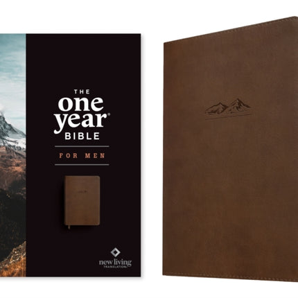 NLT the One Year Bible for Men Leatherlike Rustic Brown Mountain