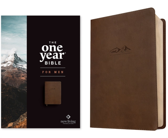NLT the One Year Bible for Men Leatherlike Rustic Brown Mountain