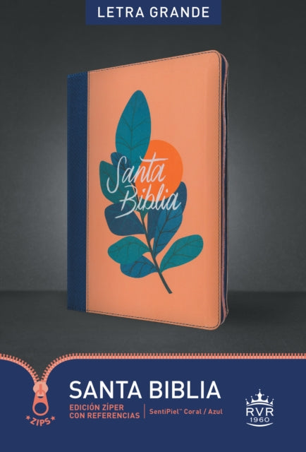 Santa Biblia Rvr60, Edicion Ziper Con Referencias, Letra Grande (Sentipiel, Coral/Azul, Indice, Letra Roja)