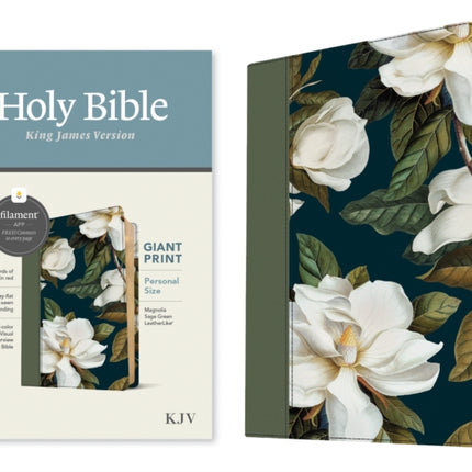 KJV Personal Size Giant Print Bible Filament Enabled Leatherlike Magnolia Sage Green Red Letter