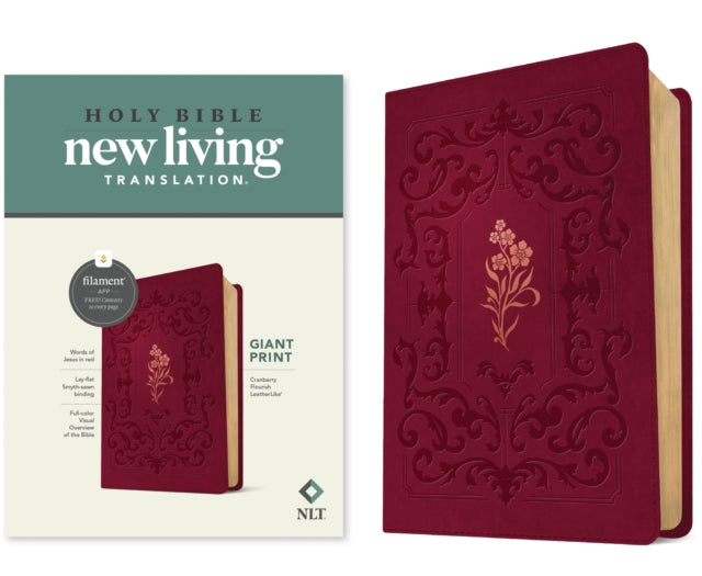 NLT Giant Print Bible FilamentEnabled Edition Leatherlike Cranberry Flourish Red Letter