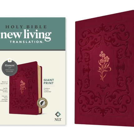 NLT Giant Print Bible Filament Enabled Leatherlike Cranberry Flourish Indexed Red Letter