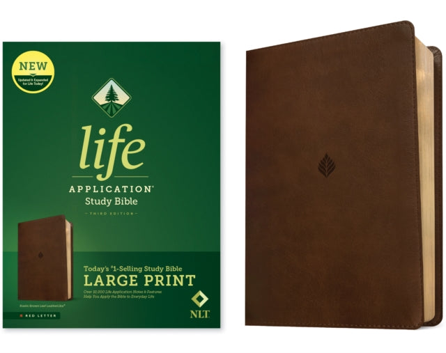 NLT Life Application Study Bible Third Edition Large Print Leatherlike Rustic Brown Leaf Red Letter