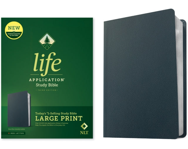 NLT Life Application Study Bible Third Edition Large Print Genuine Leather Navy Blue Red Letter