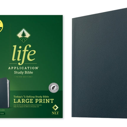 NLT Life Application Study Bible Third Edition Large Print Genuine Leather Navy Blue Indexed Red Letter