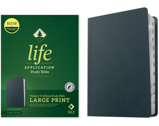 NLT Life Application Study Bible Third Edition Large Print Genuine Leather Navy Blue Indexed Red Letter