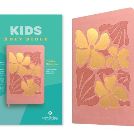 NLT Kids Bible Thinline Reference Edition Leatherlike Tropical Flowers Dusty Pink Red Letter