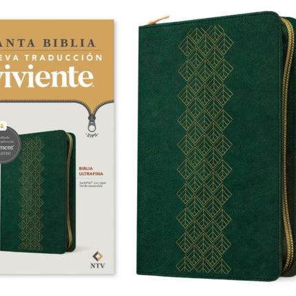 Biblia Ultrafina Ntv de Zíper Con Filament Sentipiel Verde Esmeralda Letra Roja