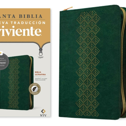 Biblia Ultrafina Ntv de Zíper Con Filament Sentipiel Verde Esmeralda Índice Letra Roja