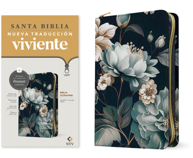 Biblia Ultrafina Ntv de Zíper Con Filament Sentipiel Floral Letra Roja