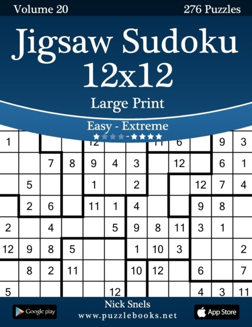 Jigsaw Sudoku 12x12 Large Print  Easy to Extreme  Volume 20  276 Puzzles