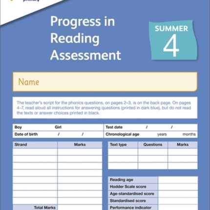 New PiRA Test 4, Summer PK10 (Progress in Reading Assessment)