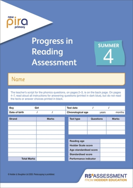 New PiRA Test 4, Summer PK10 (Progress in Reading Assessment)