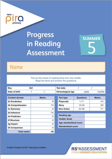 New PiRA Test 5, Summer PK10 (Progress in Reading Assessment)