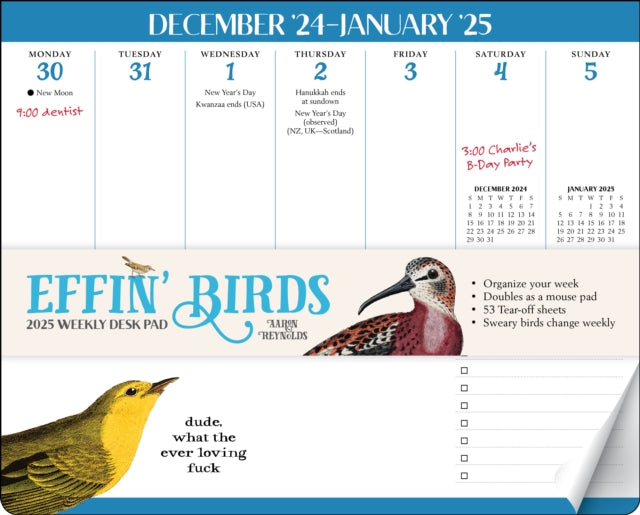 Effin Birds 2025 Weekly Desk Pad Calendar