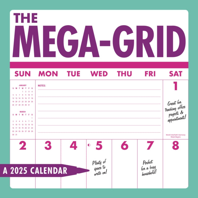 Mega Grid Sunday Start Square Wall Calendar 2025