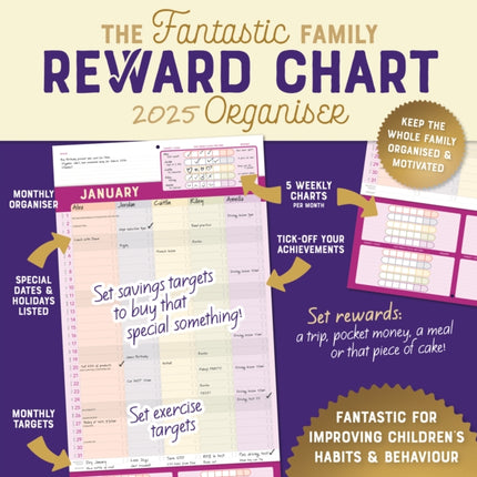 Family Reward Chart Organiser Planner Wall Calendar 2025