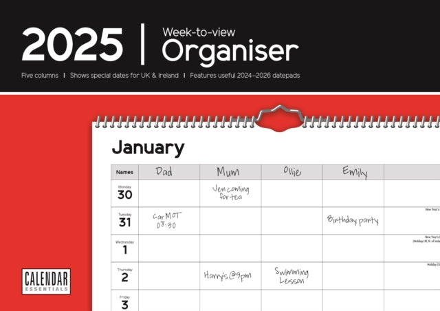 Essential Organiser WeektoView Planner A4 Calendar 2025