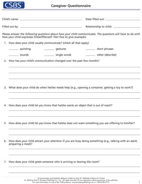 CSBS™ Record Forms and Caregiver Questionnaires: Communication and Symbolic Behavior Scales (CSBS™)