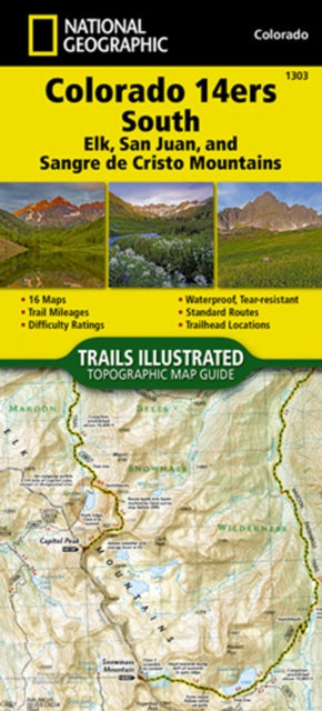 Colorado 14ers South Map San Juan Elk and Sangre de Cristo Mountains