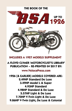 Book of the BSA Up to 1926 - Includes a 1927 Models Supplement