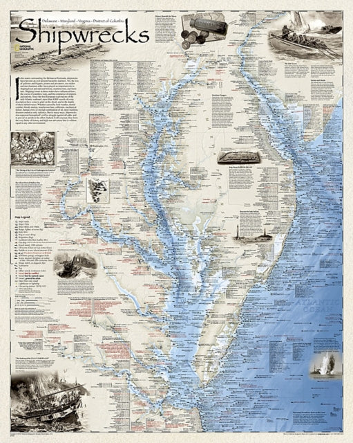 Shipwrecks Of The Delmarva, Laminated: Wall Maps History & Nature