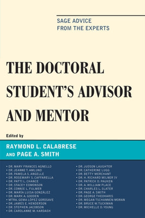 The Doctoral StudentOs Advisor and Mentor: Sage