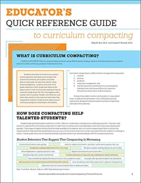 Educators Quick Reference Guide to Curriculum Compacting