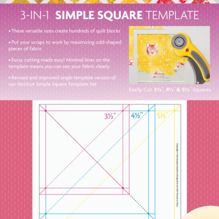 fast2cut 3-in-1 Simple Square Template: Easily Cut 3 1⁄2 ", 4 1⁄2 " & 5 1⁄2 " Squares