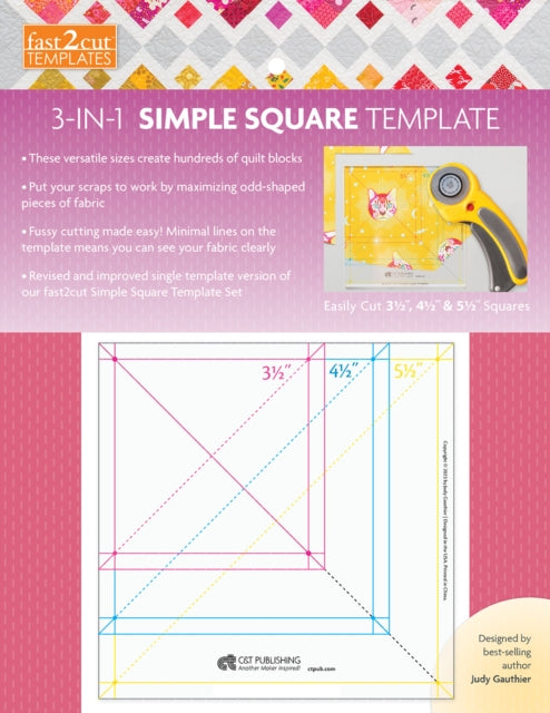 fast2cut 3-in-1 Simple Square Template: Easily Cut 3 1⁄2 ", 4 1⁄2 " & 5 1⁄2 " Squares