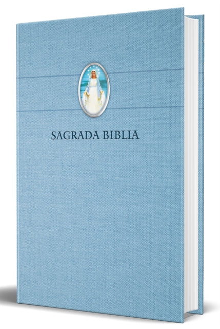 Biblia Católica en español. Tapa dura azul, con Virgen Milagrosa en cubierta / Catholic Bible. Spanish-Language, Hardcover, Blue, Compact