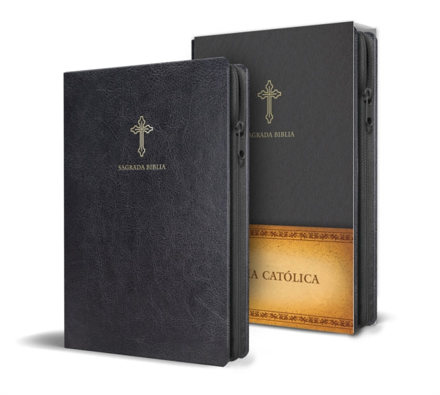 Biblia Católica en español. Símil piel negro, con cremallera, tamaño compacto / Catholic Bible. Spanish-Language, Leathersoft, Black, Zipper Compact