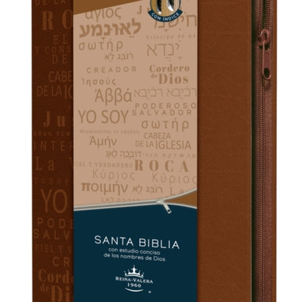 Biblia RVR 1960 letra grande tamaño manual cremallera e índice canela nombres de   Dios / Spanish Bible RV60 Handy Size Large Print Brown Names of God Index Z