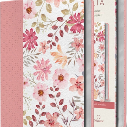 Biblia Reina Valera 1960 letra grande. Piel rosada con flores tamaño manual  S panish Bible RVR 1960 Large Print. Imitation Pink Leather With Flowers