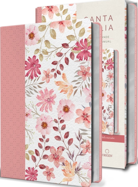 Biblia Reina Valera 1960 letra grande. Piel rosada con flores tamaño manual  S panish Bible RVR 1960 Large Print. Imitation Pink Leather With Flowers