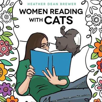 Women Reading with Cats Coloring  Activity Book