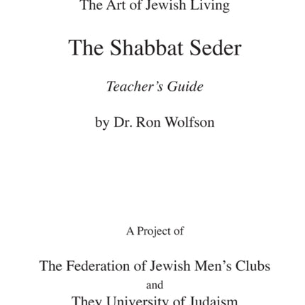 Shabbat Seder Teacher's Guide
