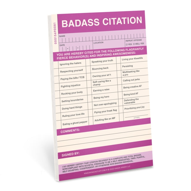 Knock Knock Badass Sticky Citation Pad