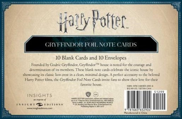 Harry Potter: Gryffindor Foil Note Cards: Set of 10