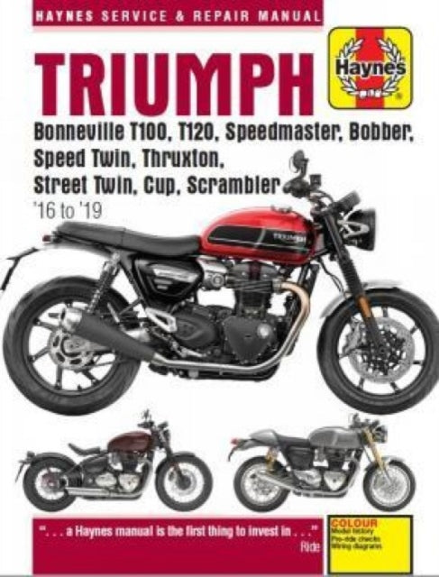 Triumph Bonneville T100, T120, Speedmaster, Bobber, Speed Twin, Thruxton, Street Twin, Cup, Scrambler (16 to 19): 16 to 19