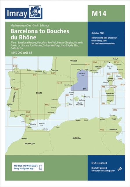 Imray Chart M14: Barcelona to Bouches du Rhone: