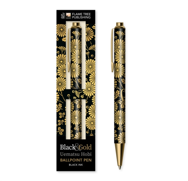 Uematsu Hobi Black  Gold Chrysanthemums Boxed Decorative Ballpoint Pen