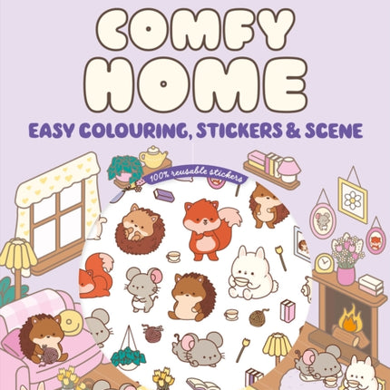 Cozy World Comfy Home Easy Colouring and Sticker Scene for Teens Young Adults and Adults