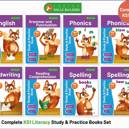 Complete Key Stage 1 Literacy Study  Practice Books  8book bundle English Phonics Spelling Handwriting Reading Comprehension for AGES 4  7