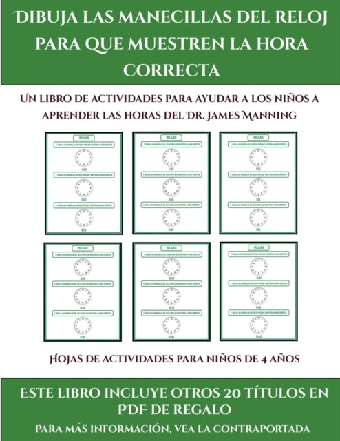 Hojas de actividades para ninos de 4 anos Dibuja las manecillas del reloj para que muestren la hora correcta