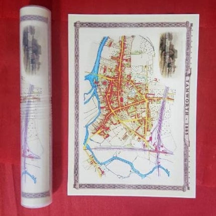 Tamworth 1885 - Old Map Supplied Rolled in a Clear Two Part Screw Presentation Tube - Print Size 45cm x 32cm