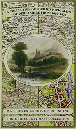 Derbyshire 1610 – 1836 – Fold Up Map that features a collection of Four Historic Maps, John Speed’s County Map 1611, Johan Blaeu’s County Map of 1648, Thomas Moules County Map of 1836 and Cole and Roper’s Plan of the City of Derby 1806. The